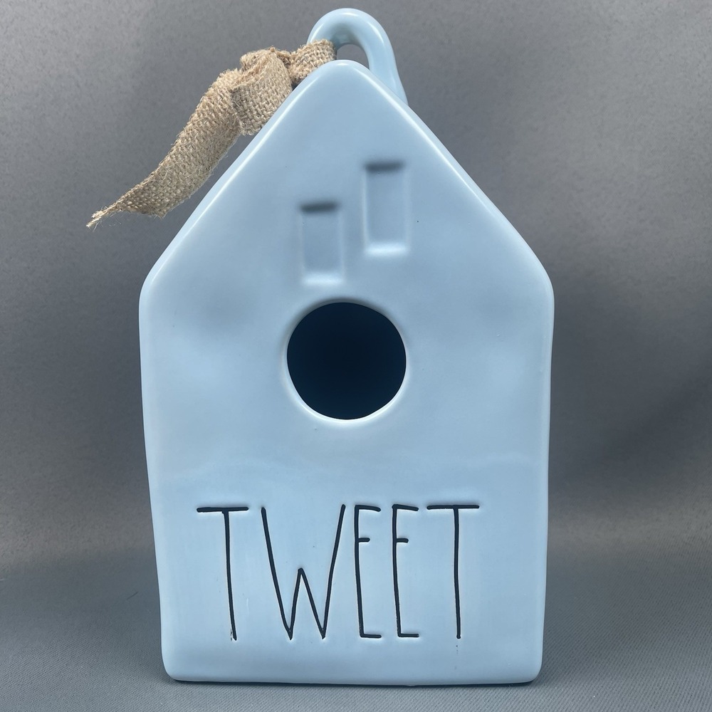 RAE DUNN Bird House Teal Blue TWEET Artisan Collection By‎ Magenta Ceramic